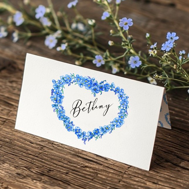 Tarjeta De Asiento Forget-me-not heart art wedding blue white (Subido por el creador)