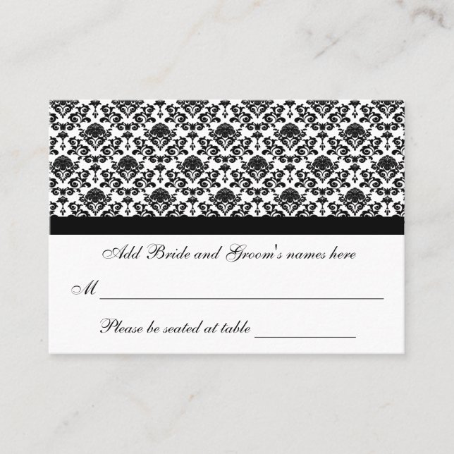 Tarjeta de asiento formal Damask White And Black (Anverso)