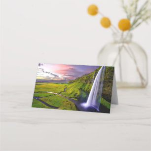 Tarjeta De Asiento Foto de la cascada islandesa verde naturaleza