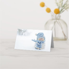 Tarjeta De Asiento Foto de un muñeco de nieve en invierno - Navidades