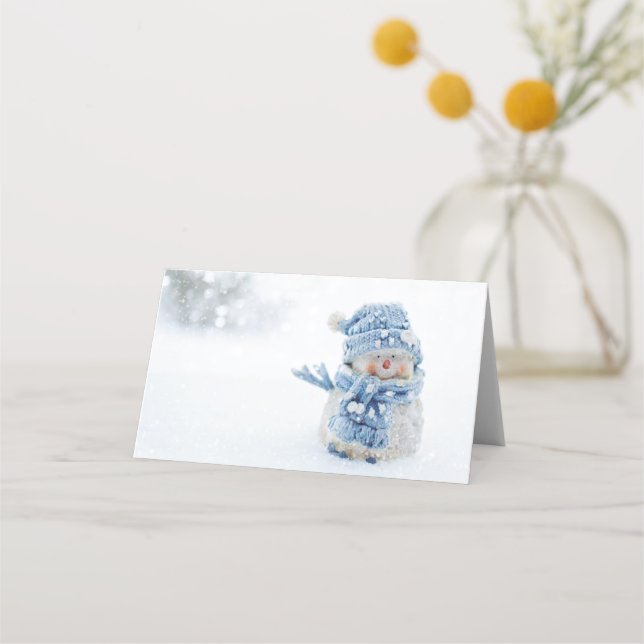 Tarjeta De Asiento Foto de un muñeco de nieve en invierno - Navidades (Anverso)