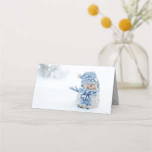 Tarjeta De Asiento Foto de un muñeco de nieve en invierno - Navidades