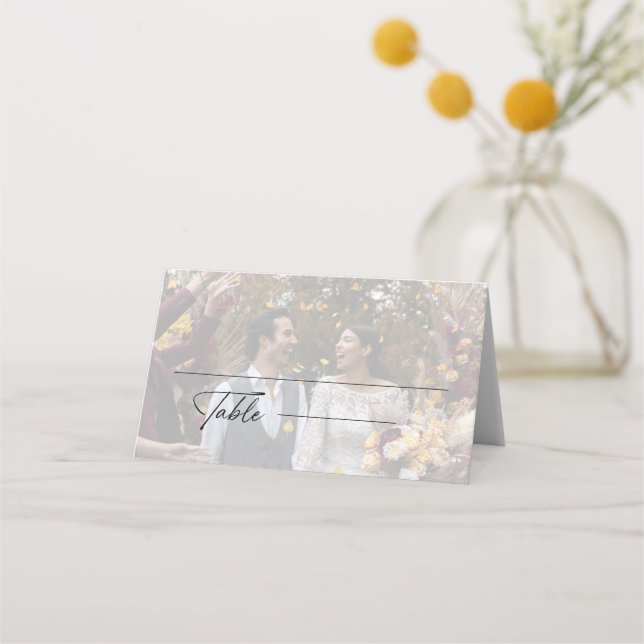 Tarjeta De Asiento Foto Moderna De Boda Blanco Y Negro (Anverso)