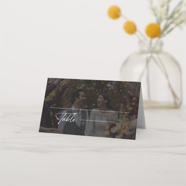 Tarjeta De Asiento Foto Moderna De Boda Blanco Y Negro (Anverso)