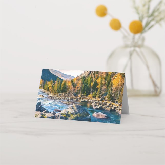 Tarjeta De Asiento Foto panorámica del río y las montañas (Anverso)