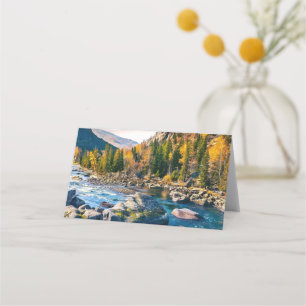 Tarjeta De Asiento Foto panorámica del río y las montañas
