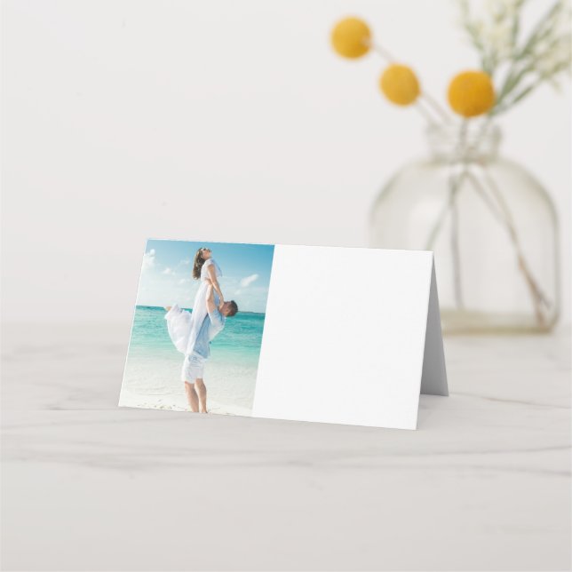Tarjeta De Asiento Foto personalizada Boda moderna en playa (Anverso)