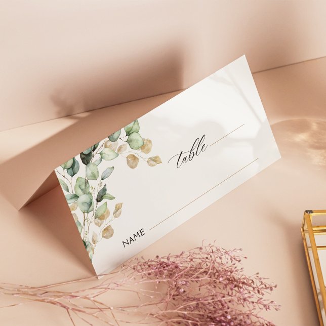 Tarjeta De Asiento Fotografía de Eucalyptus Greenery & Gold Boda dobl (Subido por el creador)