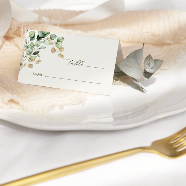 Tarjeta De Asiento Fotografía de Eucalyptus Greenery & Gold Boda dobl (Subido por el creador)