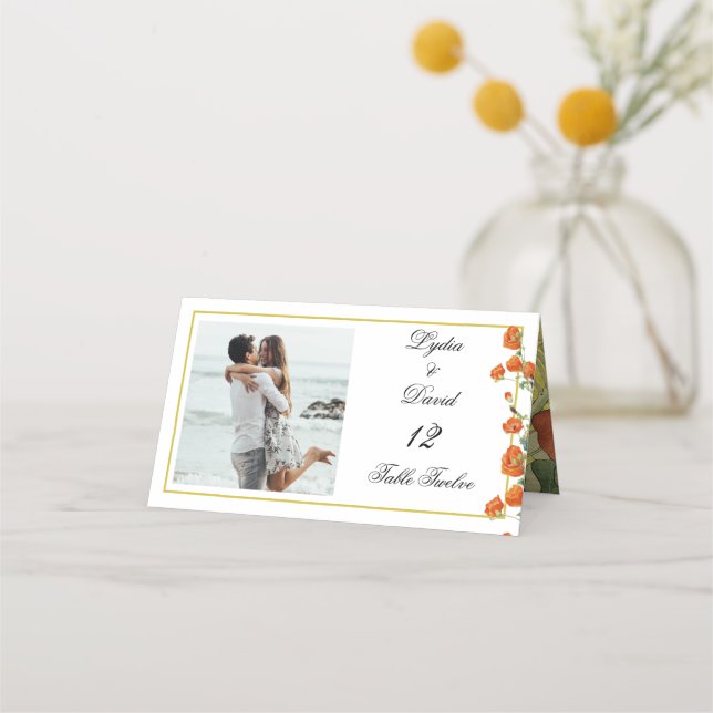 Tarjeta De Asiento Fotografía Floral Elegante número de mesa de boda (Anverso)