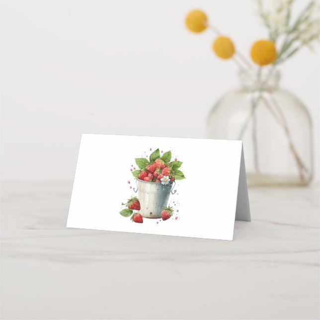 Tarjeta De Asiento Fresas frescas recolectadas en un cubo (Anverso)