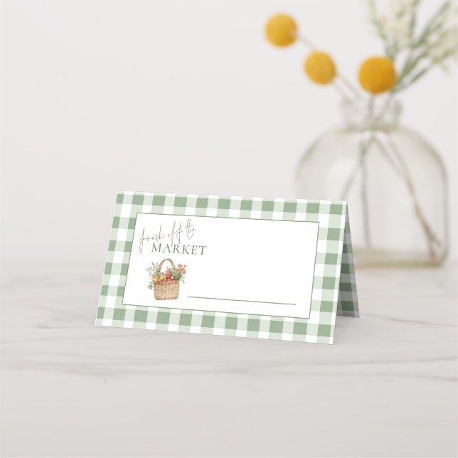 Tarjeta De Asiento Fresh off Market Sage Gingham Bridal Shower  (Anverso)