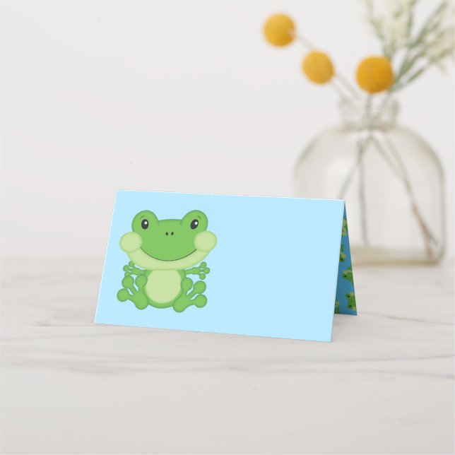 Tarjeta De Asiento Frog Baby Shower Blue (Anverso)