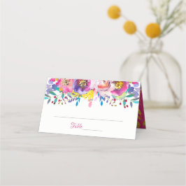 Tarjeta De Asiento Fuchsia Gold Blossom Flowers Boda Place Card
