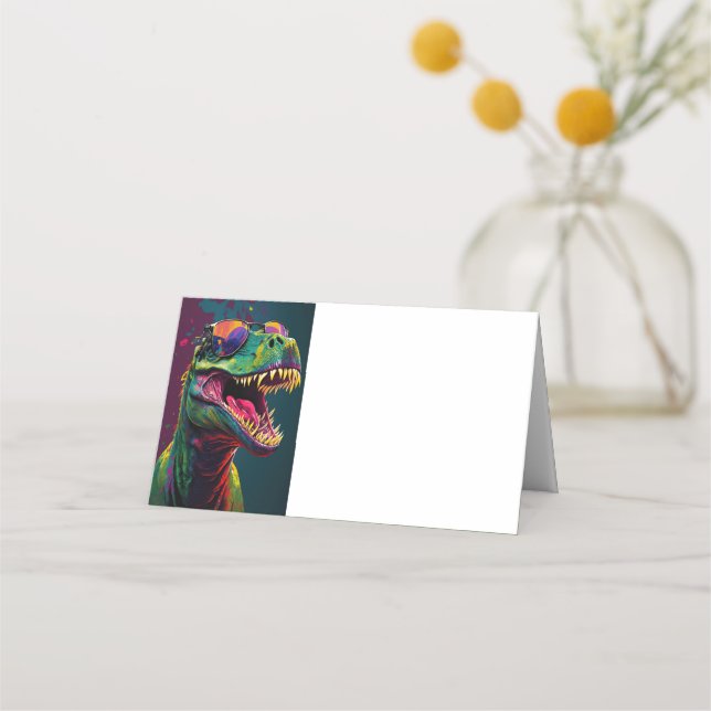 Tarjeta De Asiento Funny Dino Folded Place Card (Reverso)