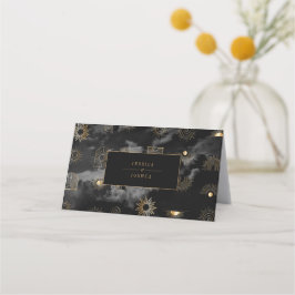 Tarjeta De Asiento Galaxia de luna de luna de sol celeste negro dorad