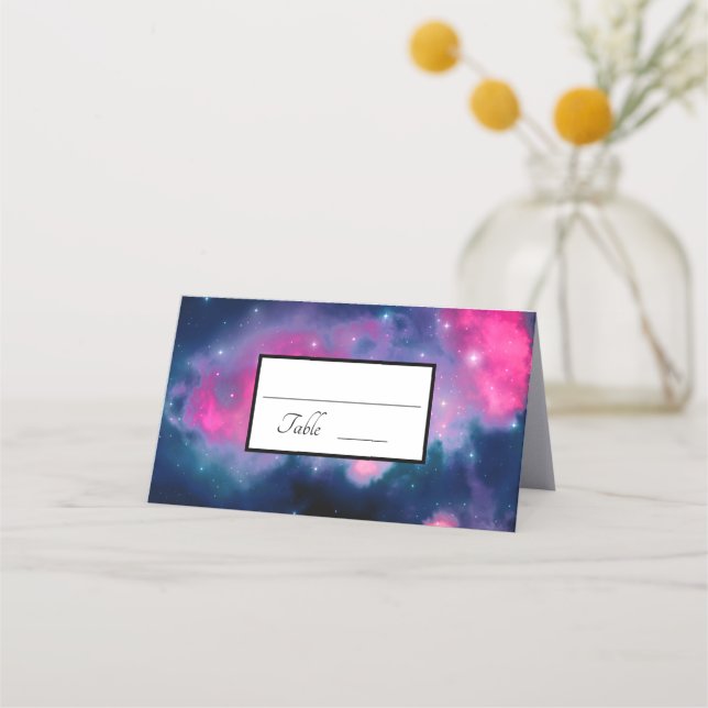 Tarjeta De Asiento Galaxia rosa y azul Nebulosa y estrellas Resumen (Anverso)