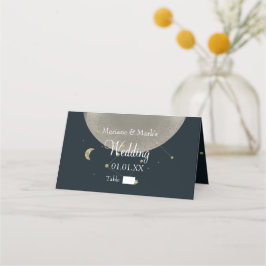 Tarjeta De Asiento Galaxy Constellation Boda Gold Star Moon Relieve m