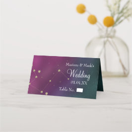 Tarjeta De Asiento Galaxy Constellation Boda Gold Stars Moon Relieve