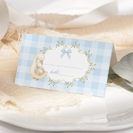 Tarjeta De Asiento Ganso Tonto Lazo Azul Gingham Caprichoso