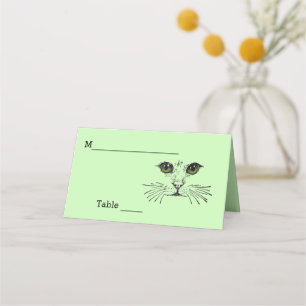 Tarjeta De Asiento Gato Cara Negro Dibujo Ojos Verdes Largos Whiskers