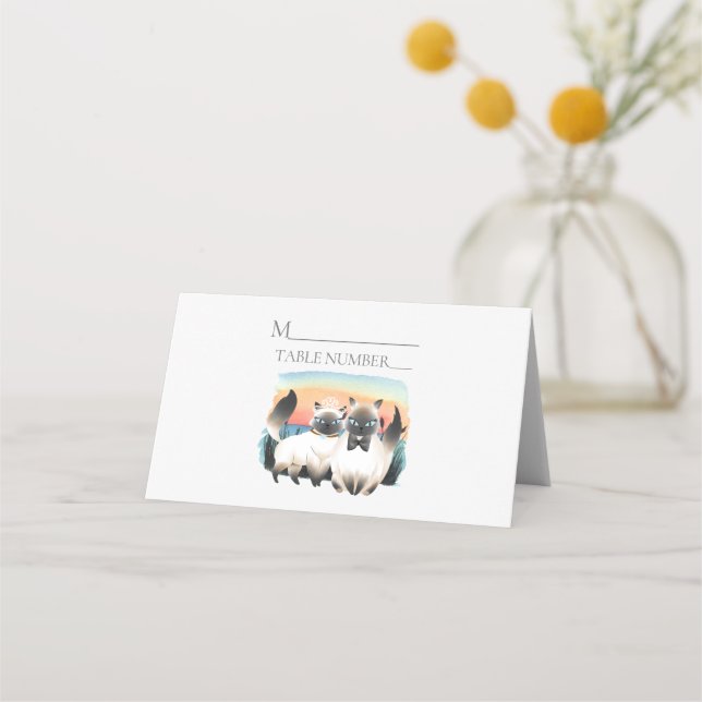 Tarjeta De Asiento Gato siamés novia Groom Boda lindo (Anverso)
