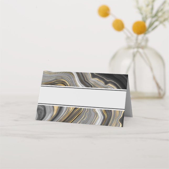Tarjeta De Asiento Geode moderno de oro y de Agate Gris (Anverso)