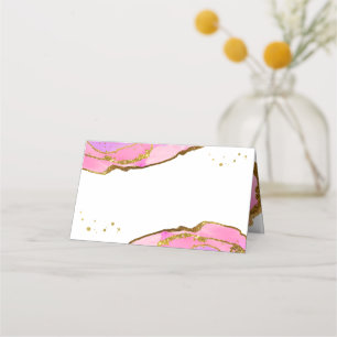Tarjeta De Asiento Geode rosa y azul y oro Boda
