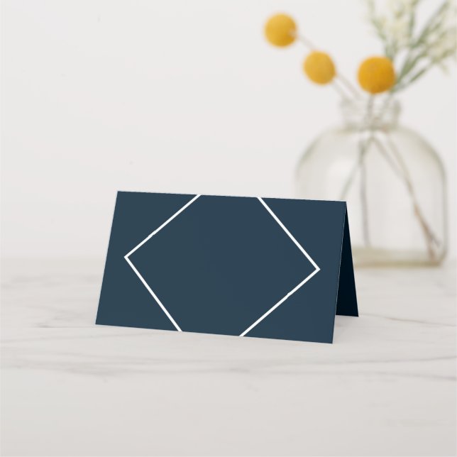 Tarjeta De Asiento Geométrico moderno de bordes azul oscuro y blanco (Anverso)