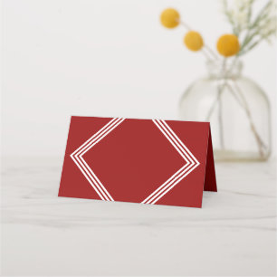 Tarjeta De Asiento Geométrico moderno rojo oscuro y bordes blancos tr