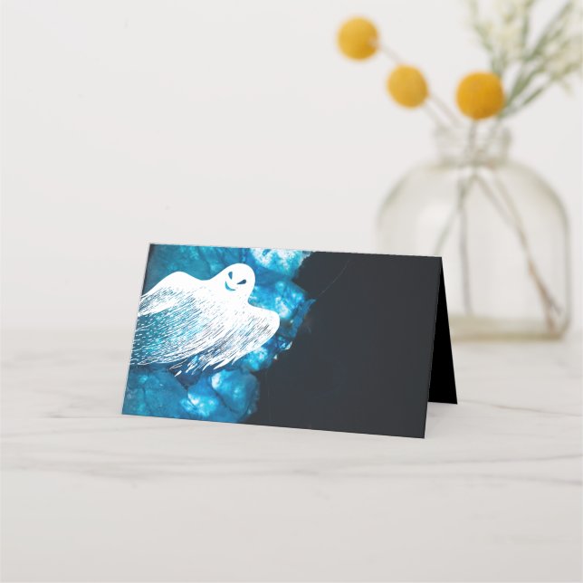 Tarjeta De Asiento Ghost Happy Halloween Elegant Fiesta Place Card (Anverso)