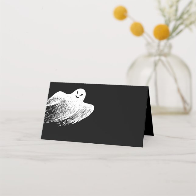 Tarjeta De Asiento Ghost Happy Halloween Fiesta Place Card (Anverso)