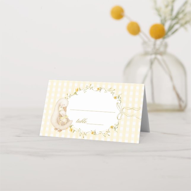 Tarjeta De Asiento Gingham Amarillo Neutro en Género Silly Goose (Anverso)