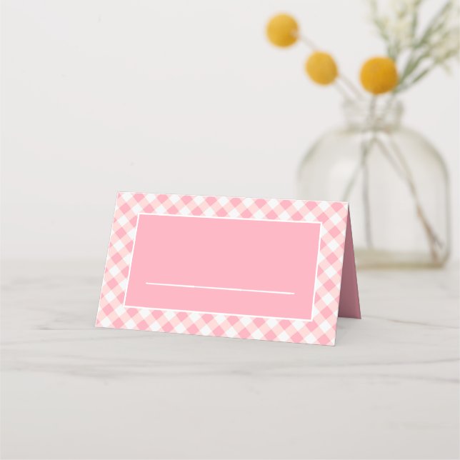 Tarjeta De Asiento Gingham de cuadros rosa y blanco clásico (Anverso)