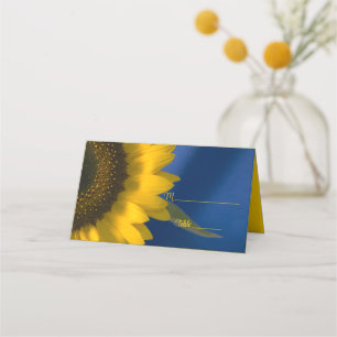 Tarjeta De Asiento Girasol amarillo en Boda azul