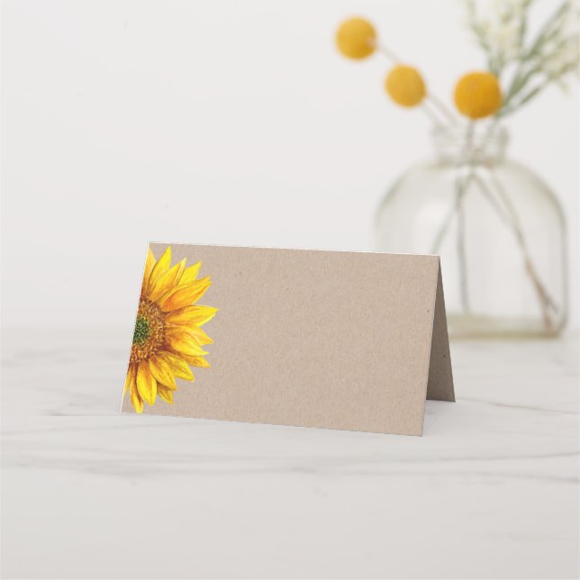 Tarjeta De Asiento Girasol. Boda floral rústico. Flor de campo (Anverso)