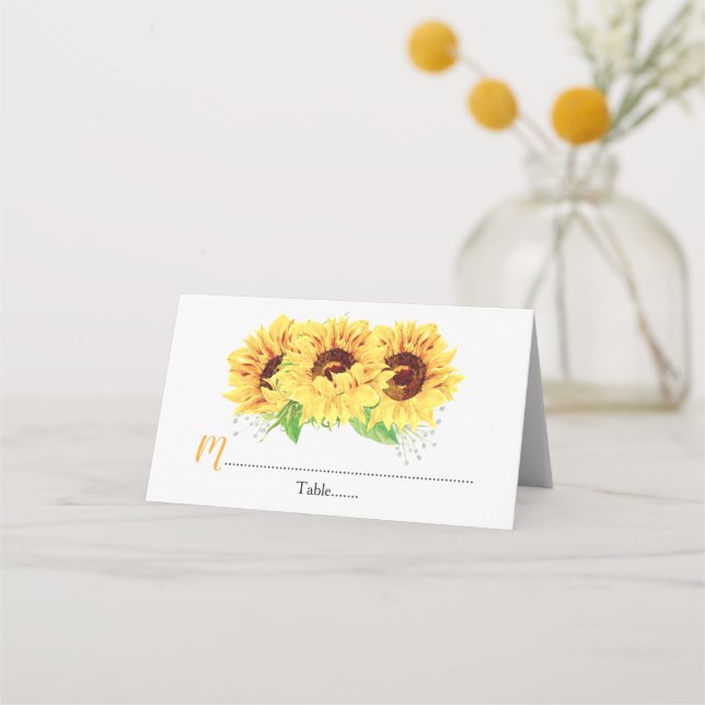 Tarjeta De Asiento Girasoles Amarillos Florales Boda (Anverso)
