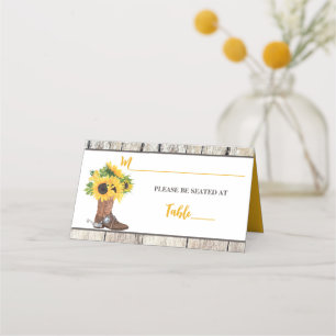 Tarjeta De Asiento Girasoles en la Despedida de Soltera con Botas de