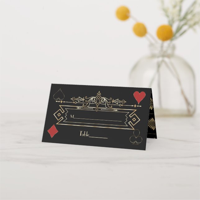 Tarjeta De Asiento Glam Gold Black Gatsby Style Roaring 20s Boda (Anverso)