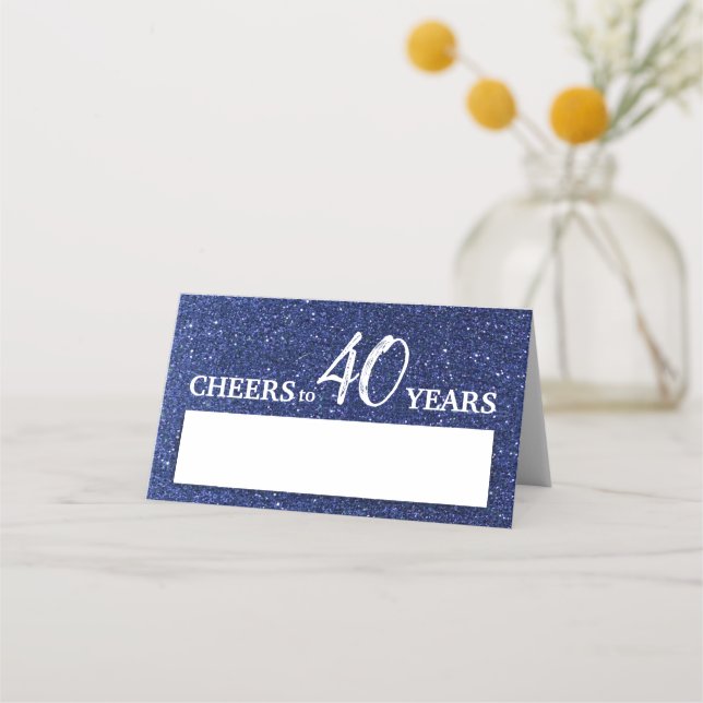 Tarjeta De Asiento Glam, Purpurina azul de la Marina de Cumpleaños Fe (Anverso)