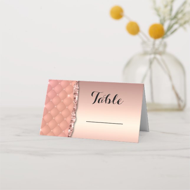 Tarjeta De Asiento Glam Rosa Gold Ripped Purpurina Metallic (Anverso)