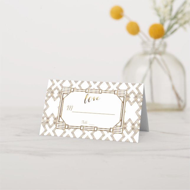 Tarjeta De Asiento Glam White Gold Gran Gatsby Boda (Anverso)