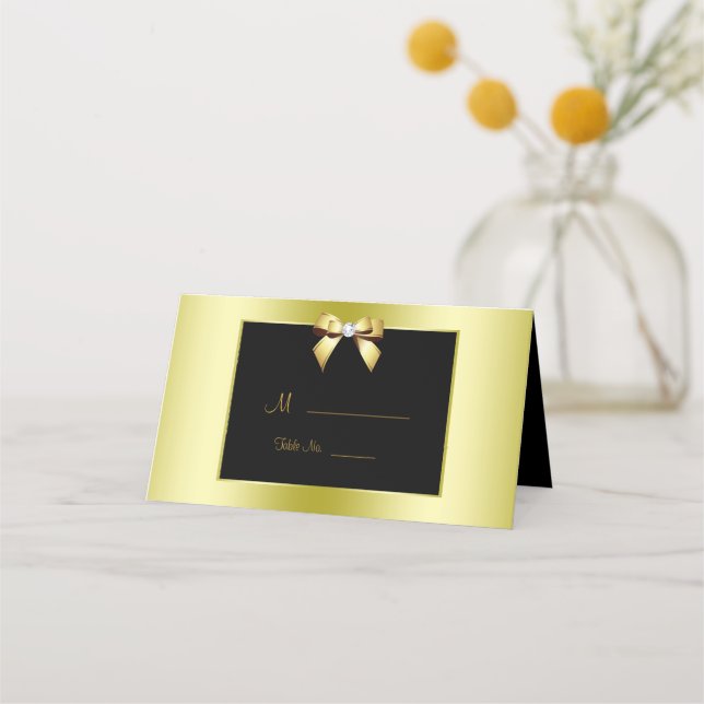 Tarjeta De Asiento Glamoroso Boda de oro y negro (Anverso)