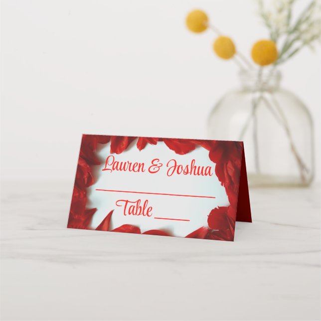 Tarjeta De Asiento Glamoroso Boda de Petales Rojos (Anverso)