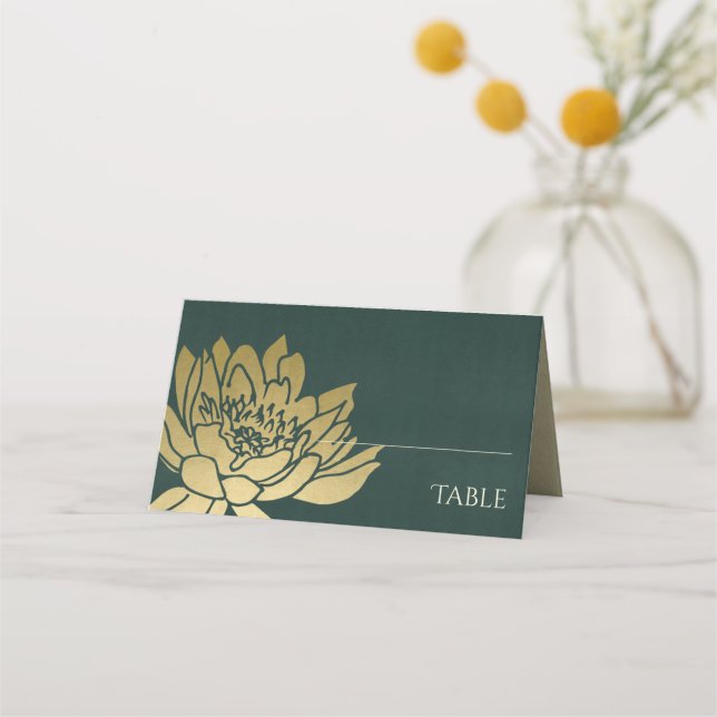 TARJETA DE ASIENTO GLAMOROUS GOLD FAUX OSCURO VERDE LOTUS FLORAL (Anverso)