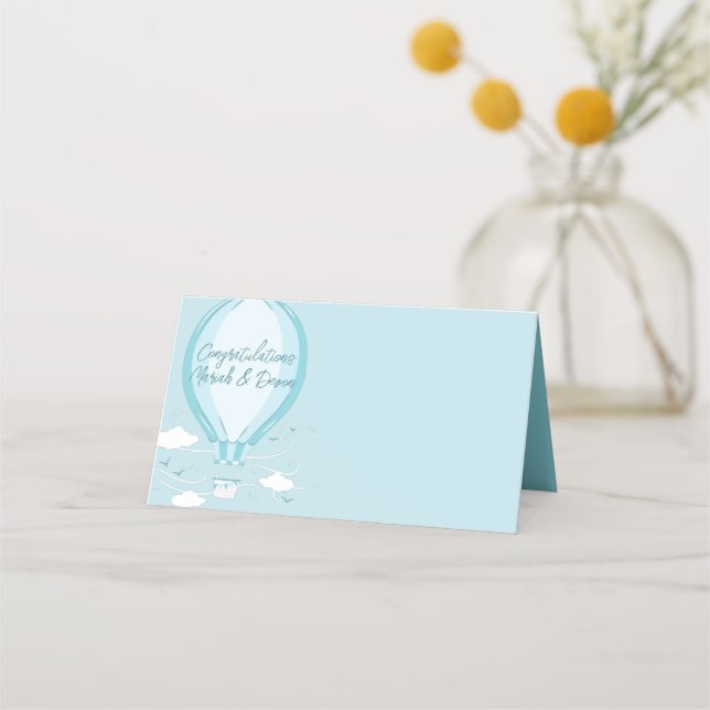 Tarjeta De Asiento Globo de aire caliente Baby Shower Blue (Anverso)