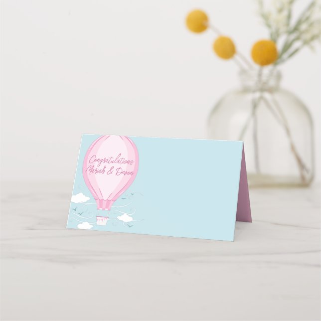 Tarjeta De Asiento Globo de aire caliente Baby Shower Pink (Anverso)