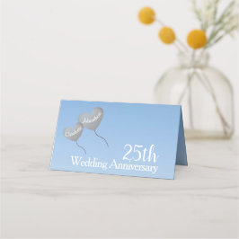 Tarjeta De Asiento Globo de plata 25° aniversario de boda