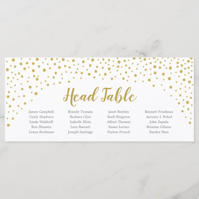 Tarjeta de asiento Gold Confetti Head Table (Anverso)