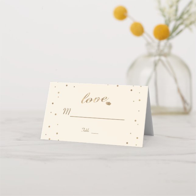 Tarjeta De Asiento Gold Confetti Love Champagne Boda número de mesa (Anverso)